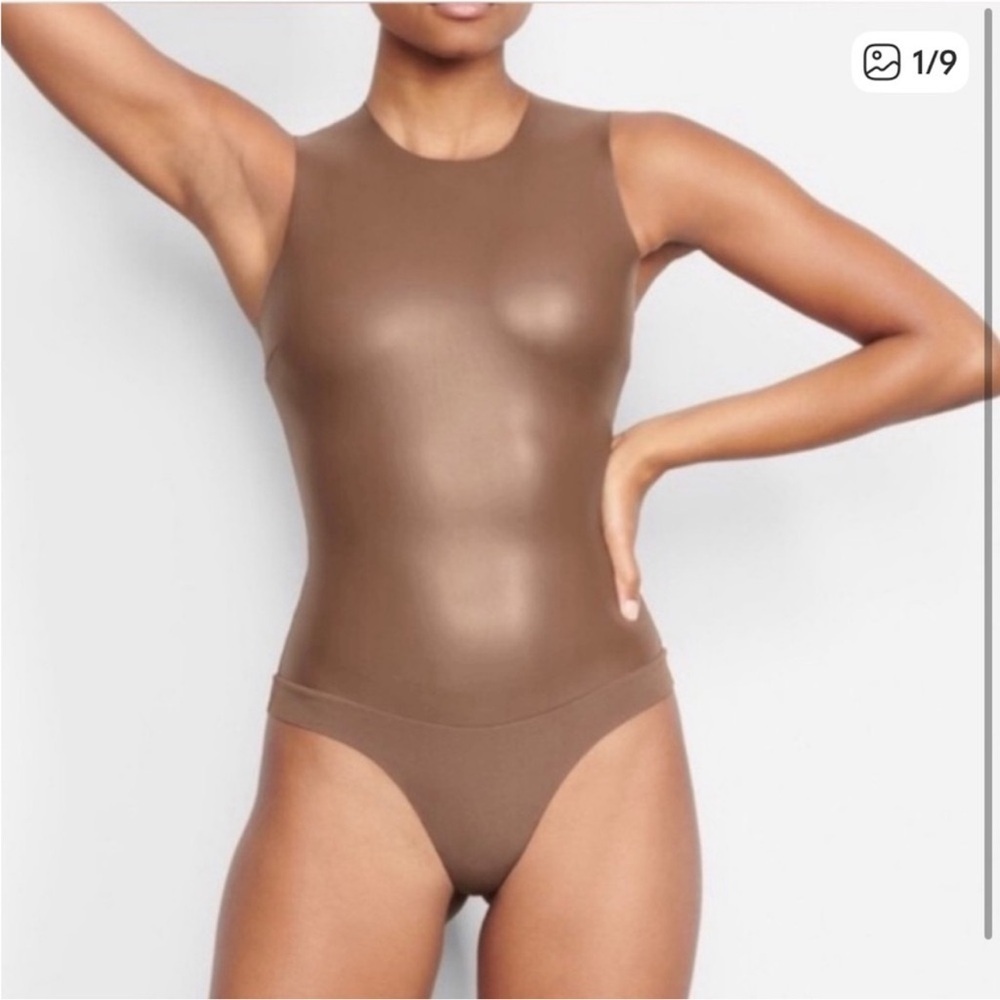 Skims Jasper Sleeveless Faux Leather Body Suit